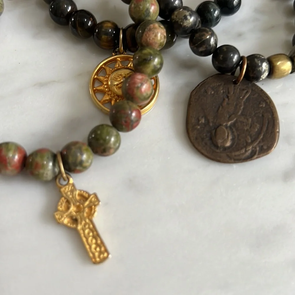 Trio of Beaded Stone Stretch Bracelets - Picture 2 of 3